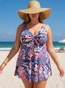 Europäischer & Amerikanischer Plus Size Tankini: Damen blauer roter Badehosenrock & bedruckte Badehose