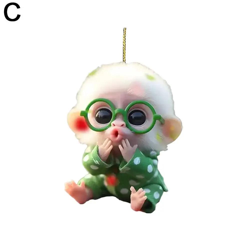 2D Acrylic Monkey Car Decor Pendant Vibrant Animal Charm Interior Christmas Ornament Hanging Accessories Rearview Mirror Gi O8V2