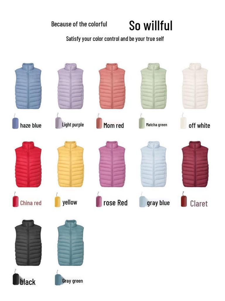 Women's Lightweight White Duck Down Vest: Short Stand-Up Collar Inner Layer for Winter
