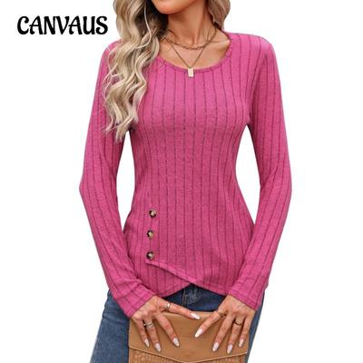 Autumn and Winter Women's Blouse Round Neck Split Button Fashion Long Sleeve Top