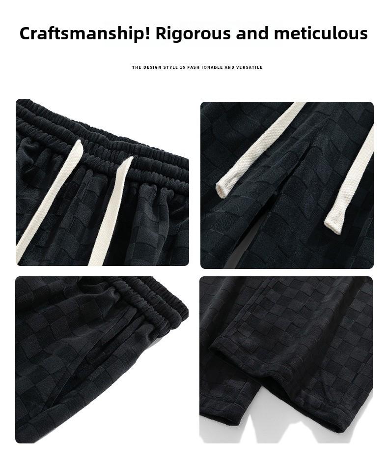 Men's Checkerboard Corduroy Wide-Leg Pants - Casual, Loose Straight Fit for Spring and Summer