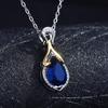 Mermaid Tears Pendant Necklace Dual Tone Plating Blue Sapphire Gemstone Jewelry for Women
