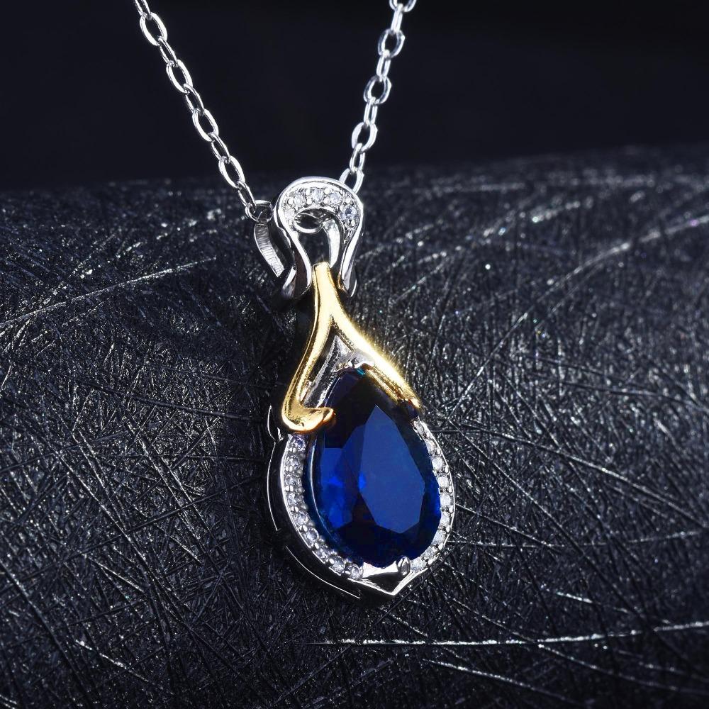 Mermaid Tears Pendant Necklace Dual Tone Plating Blue Sapphire Gemstone Jewelry for Women