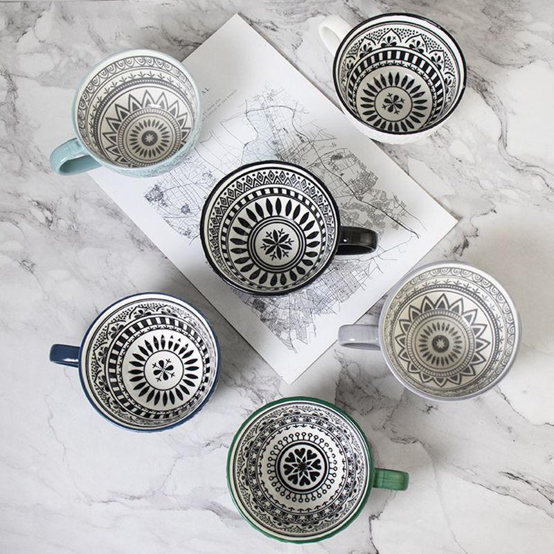 Nordic Style Relief Texture Cup Ceramic Mug Water Cup Milk Cup Coffee Cup Large Capacity