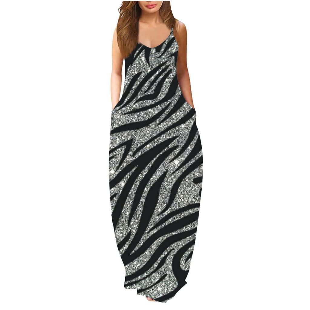 Fashion Ladies Loose Casual Summer Sexy Sleeveless Printed Sleeveless Backless Beach Dress