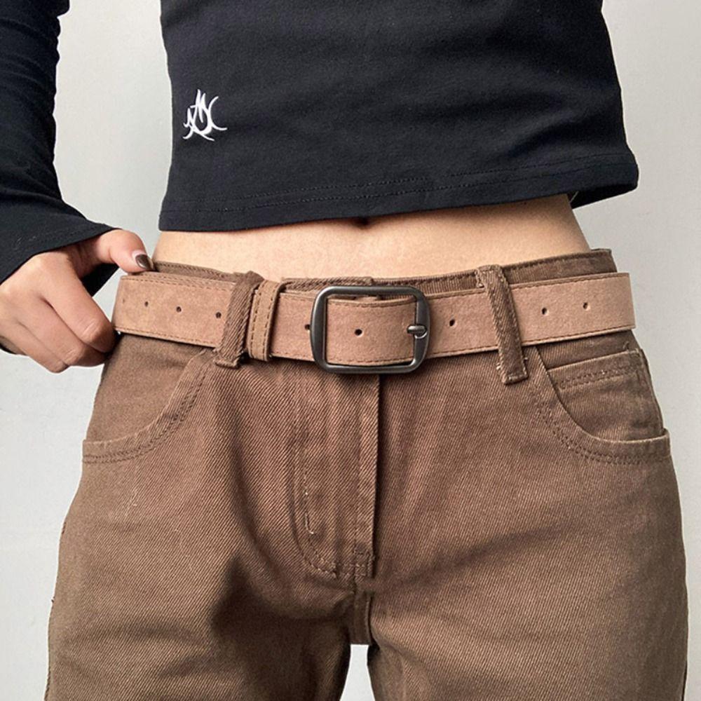Frosted Suede Leather Belt Vintage Pin Buckle Waistband Fashion Women Waist Belt  Jeans Decoration