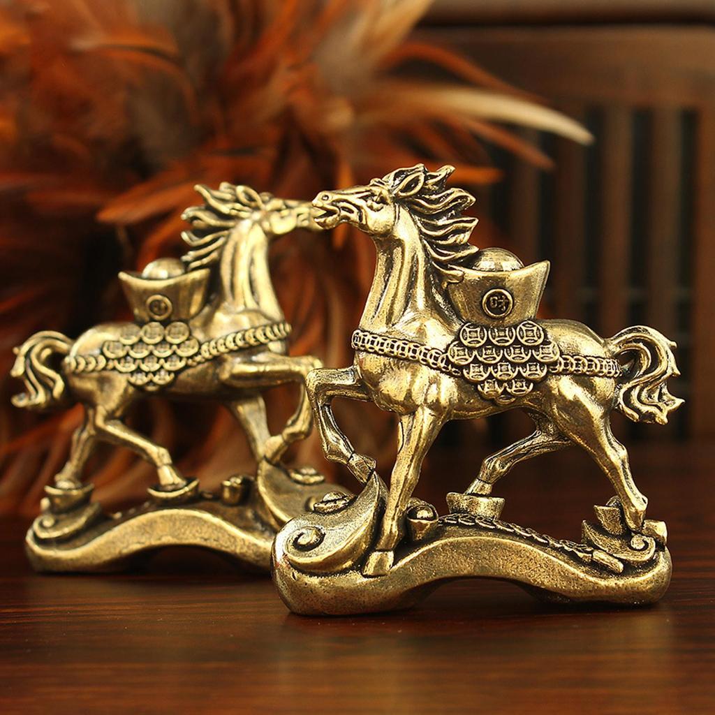 Brass Horse Step on Coins Lucky Statue Feng Shui Desk Ornament Zodiacs Animal Figurines Miniatures Pure Copper Crafts Collection