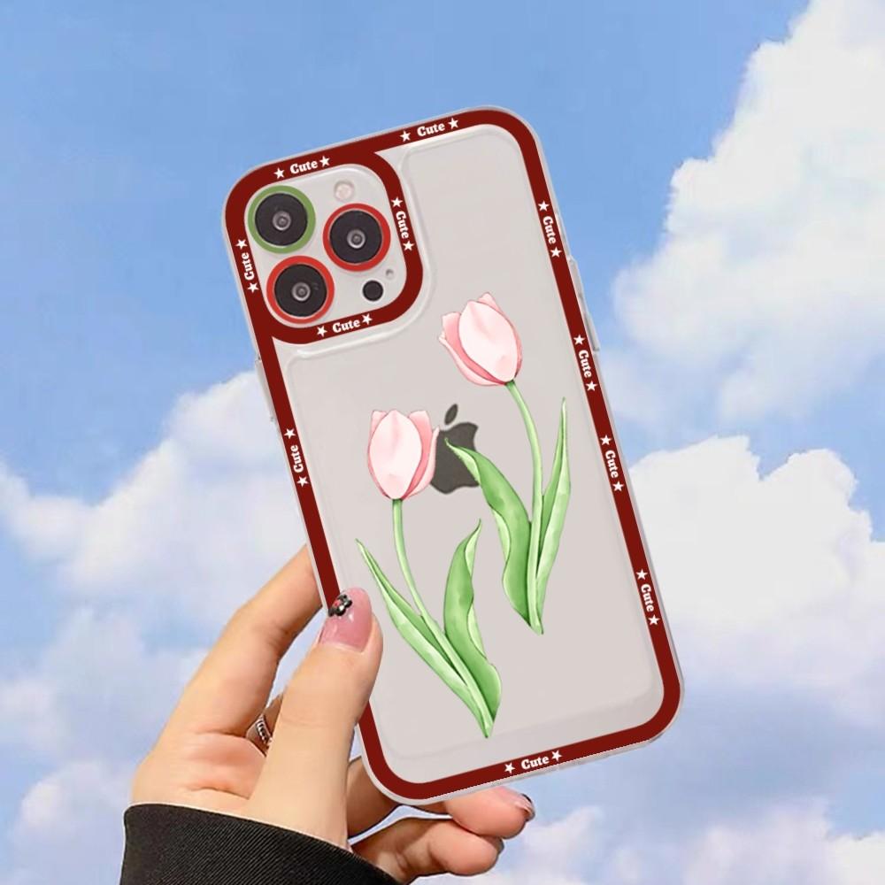 Red Poppies Tulip Rose Phone Case For iPhone 15 11 12 13 14 Mini Pro Max XR X XS TPU Clear Case