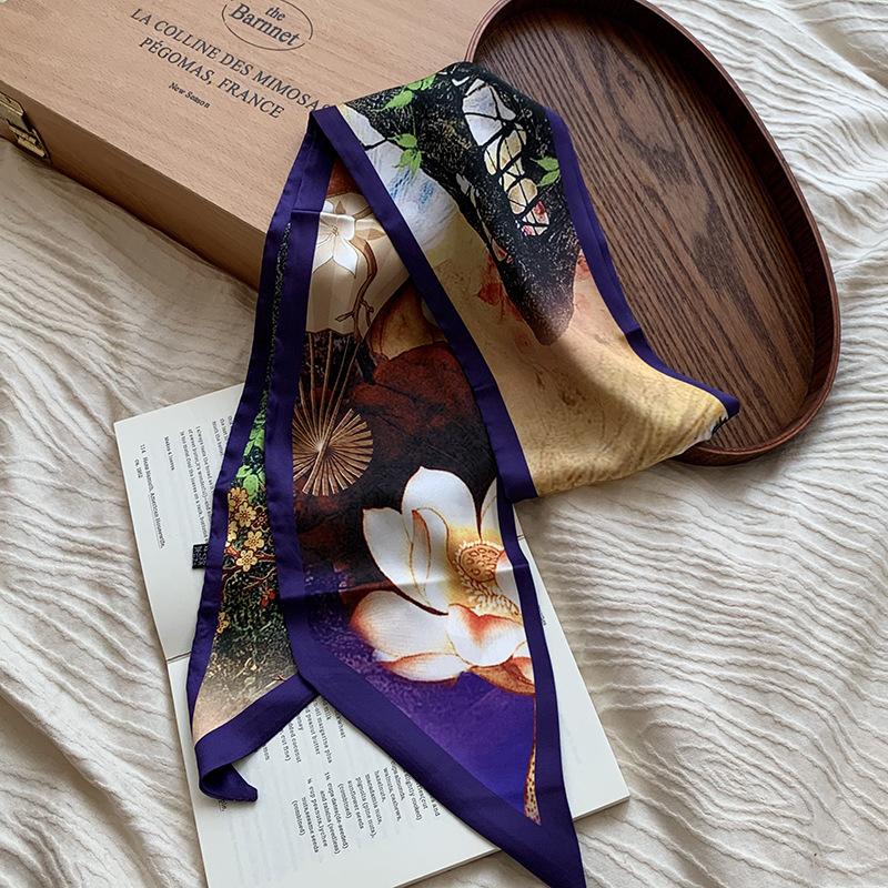 Silk scarf, long strip, high-end summer new neck protector, matching shirt, peony scarf, scarf, headscarf, headband, streamer.