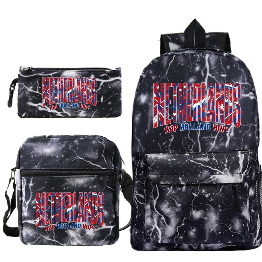 Vintage "Netherlands Hup Holland Hup" 3 In 1 Backpack Shoulder Bag Pencil Case Women Men Student Fashion Football Lover Bagpack