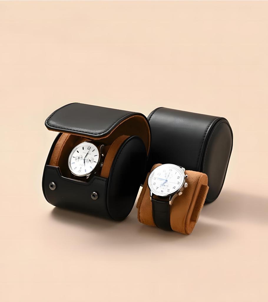 Audiophile watch case, single watch case, portable, PU leather, high-quality, stylish, suitable for travel, business trips, gifts, etc., black, 11 x