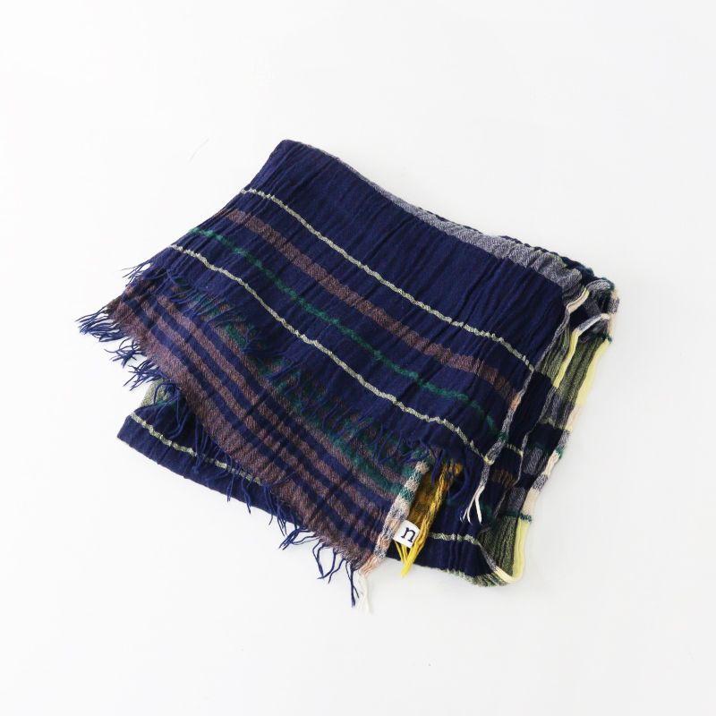 Used Pal las Palace Nume Cotton Wool Color Striped Stole\Navy Shawl Large Fringe [2400015059693]