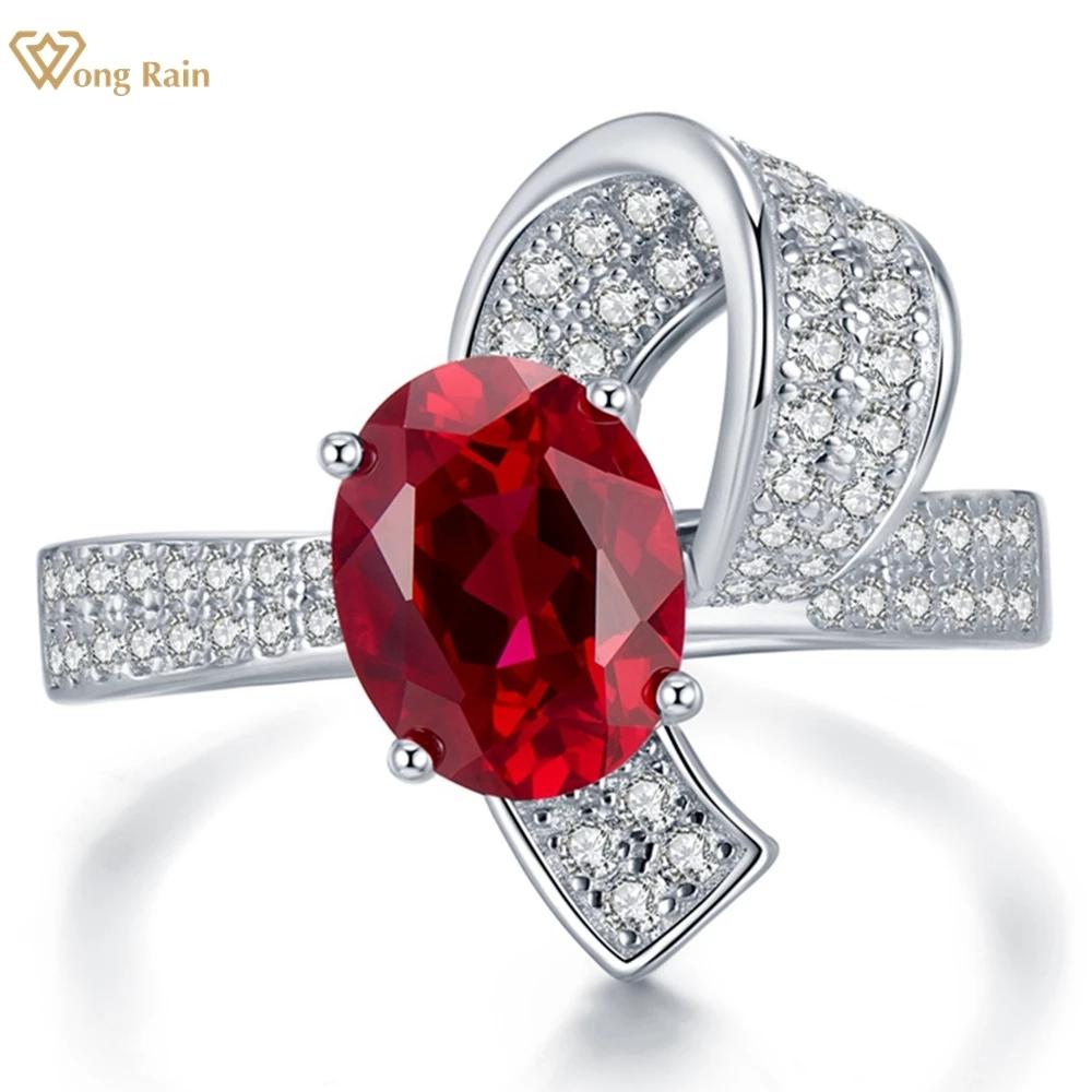 

Wong Rain Solid из стерлингового серебра 925 пробы овальный 7*9 мм AAAAA цирконы драгоценный камень свадебная вечеринка ювелирные изделия винтажное кольцо для женщин US 6 красный