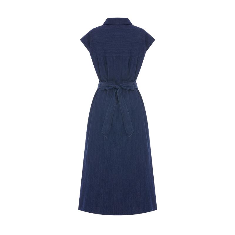 T View Denim Shirt Strap Shirred Long Dress_V6B-Cop045