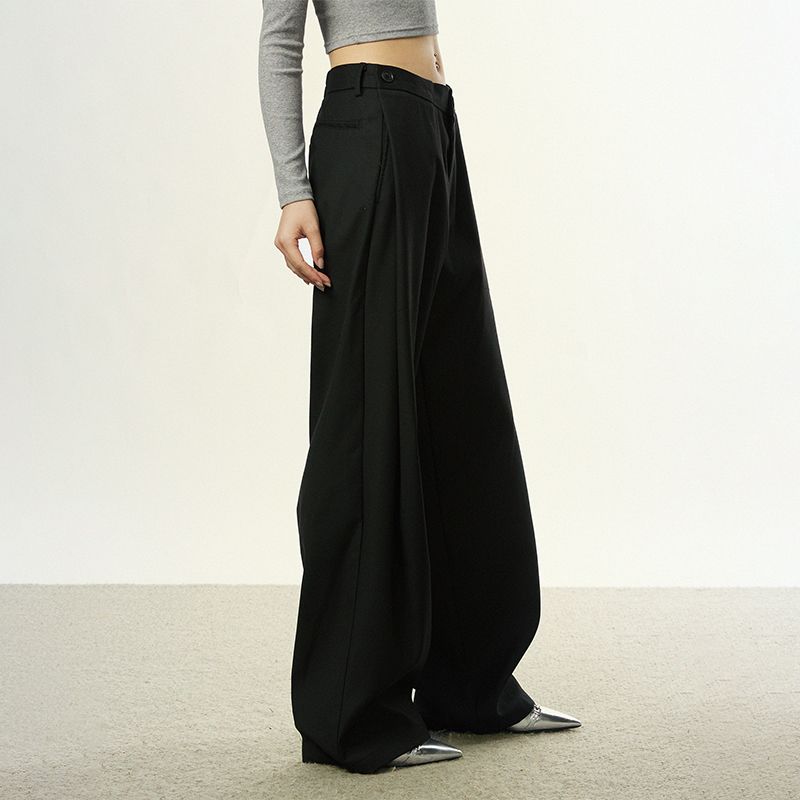 

Aaisup Black High Waist Drooping Suit Casual Pants Women Fall Stylish Multi Button Loose All-Match Wide Leg Pants Black XS