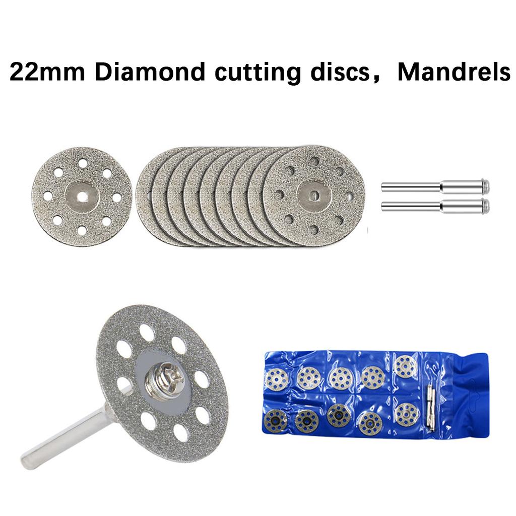 10/30 pcs of 22mm diamond cutting discs with grinding wheel shafts, for cutting plastic wood and metal,for electric rotary tools