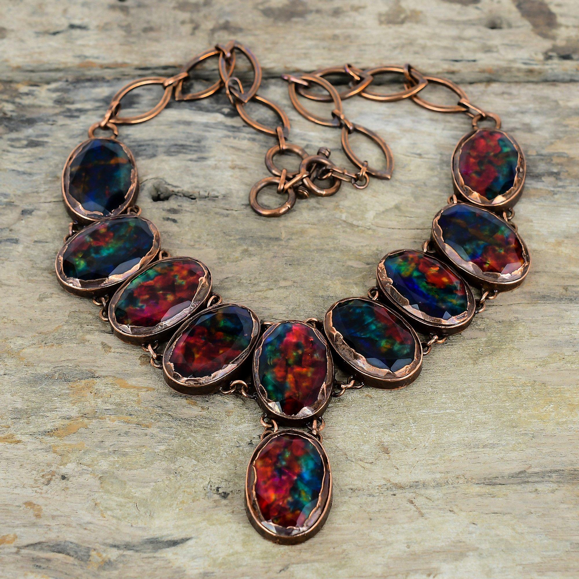 

Ожерелье с ограненным аммолитом, ожерелье из электроформованной меди, ожерелье с регулируемой цепочкой, изящное ожерелье из драгоценного камня ручной работы, медные украшения для подарков Adjustable