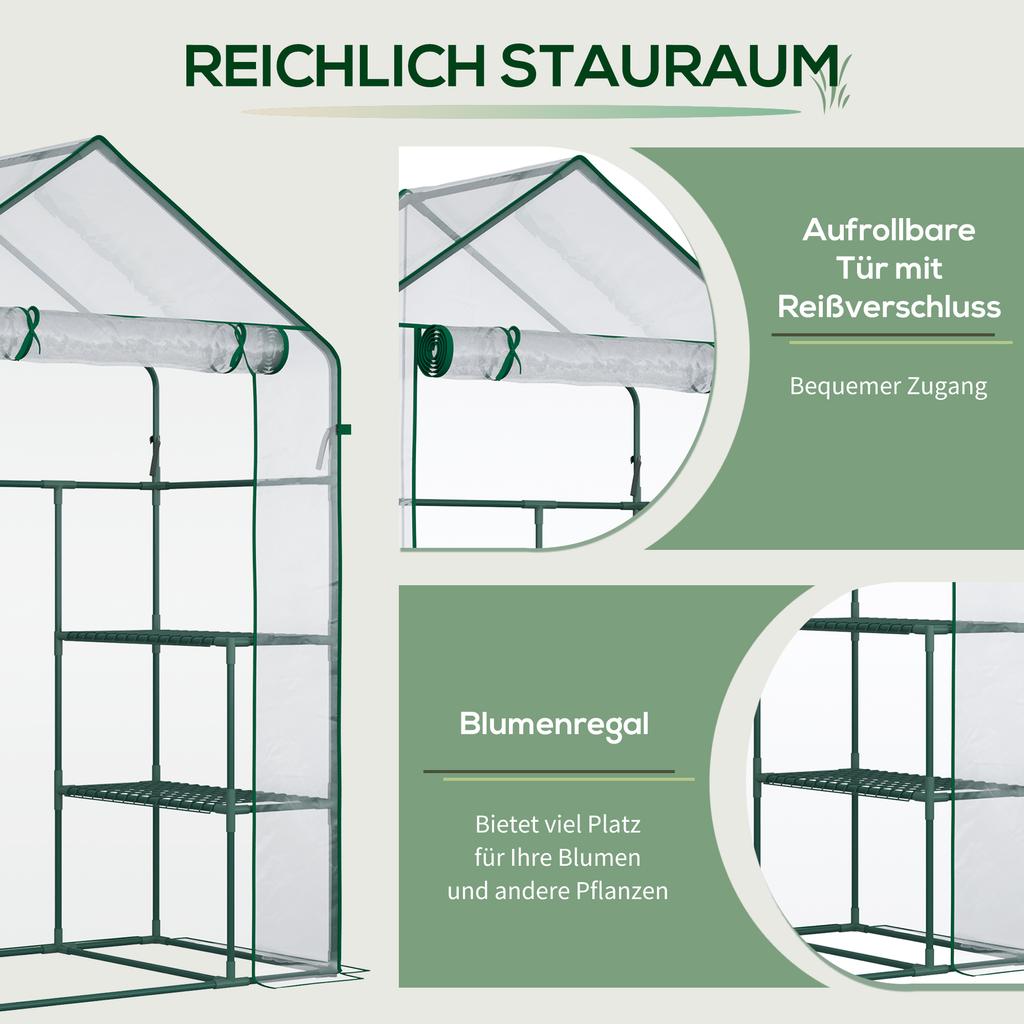Foil Greenhouse Walk-In Garden House Tomato Greenhouse Hothouse Cold Frame with 6 Shelves Transparent Steel PVC Plastic 142 X 73 X 195 Cm