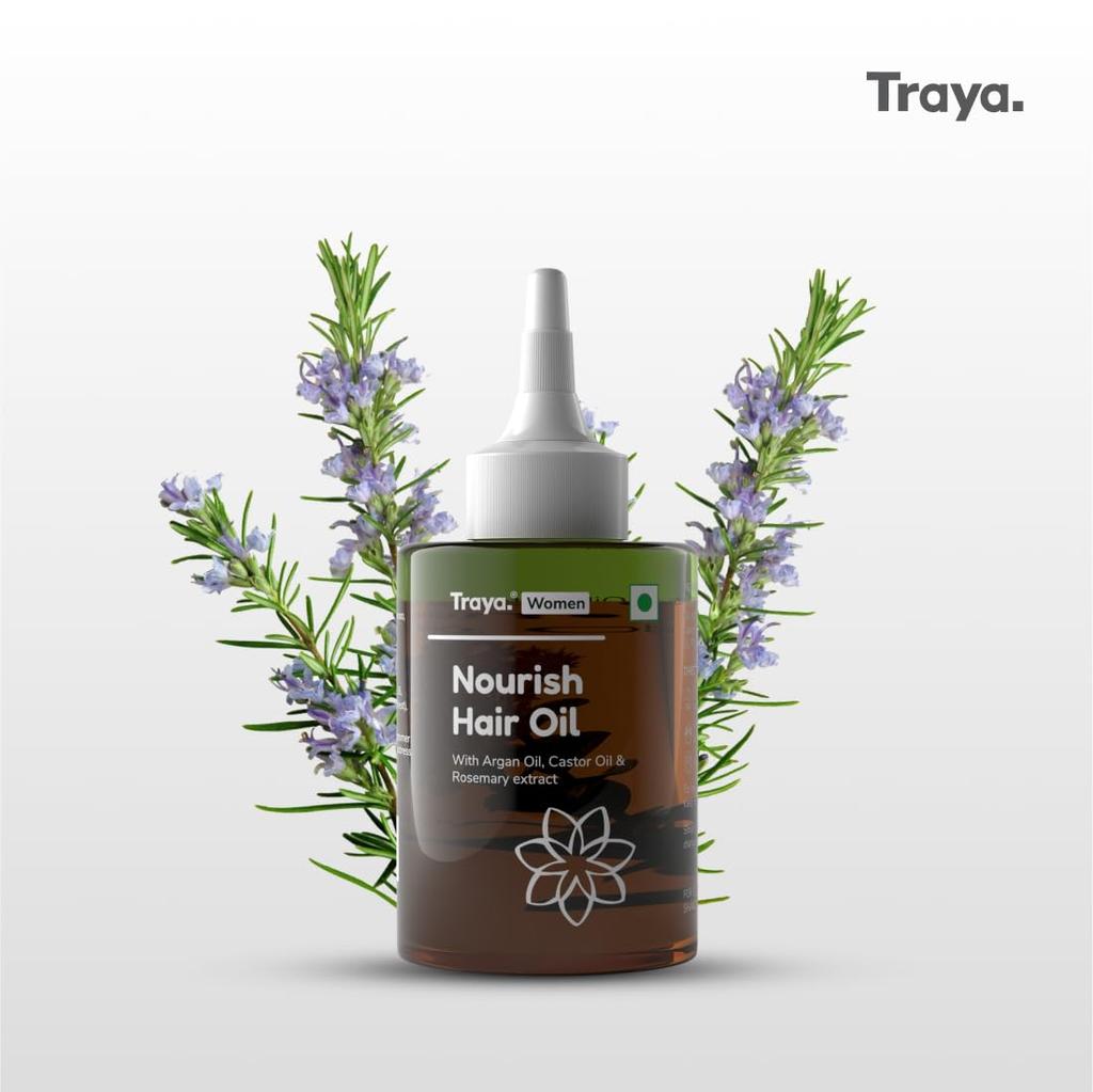 Traya Nourish Hair Oil, Ayurvedic Oil For Nourishment & Conditioning Of Dry & Frizzy Hair, Consists Of Rosemary Extract, Bhingraj, Castor Oil, Arg