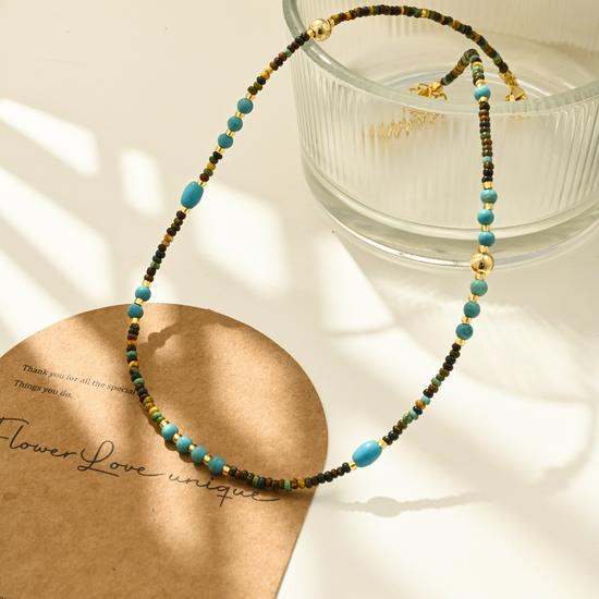 French Retro Minimalist Turquoise Seed Bead Choker Necklace for Women