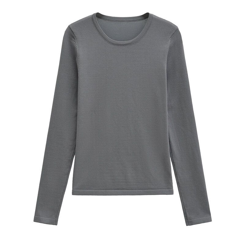 Fashion Style 2024 Autumn New Women's Silm Easiest for Match Round Neck Long Sleeves Finger Hole Bottoming Shirt Tops 1028327025