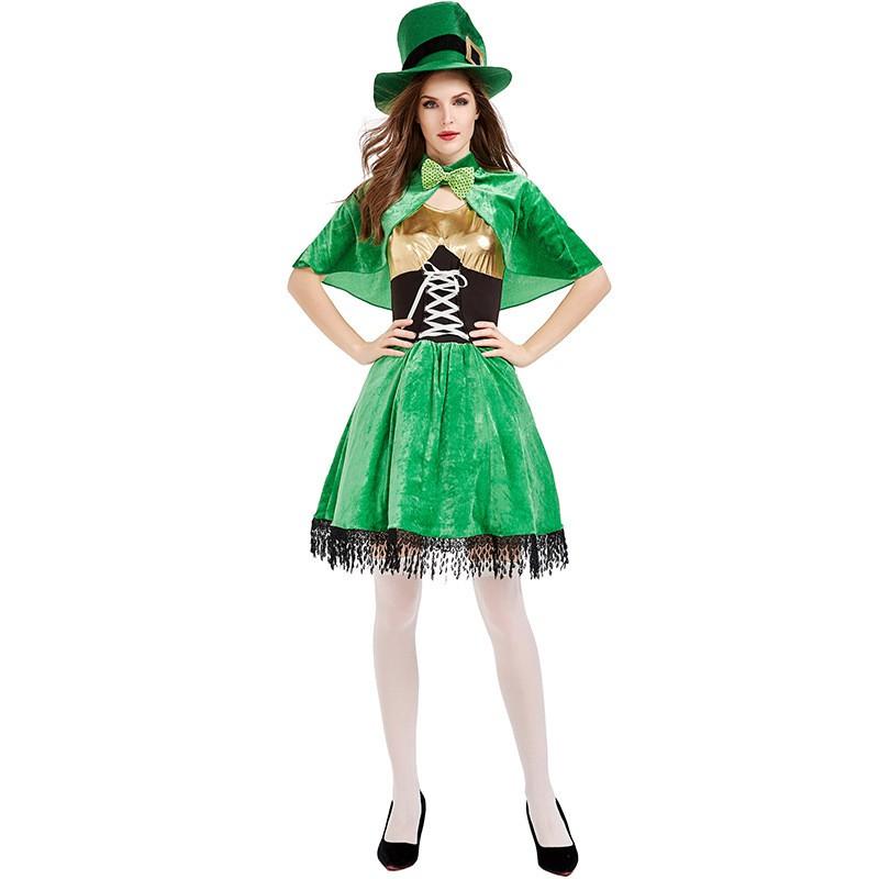 St. St. Patrick's Day Kostüm Damen Irisches Feen-Auftrittskleid Grüner Ethnischer Stil Party-Outfit 18-24 Jahre