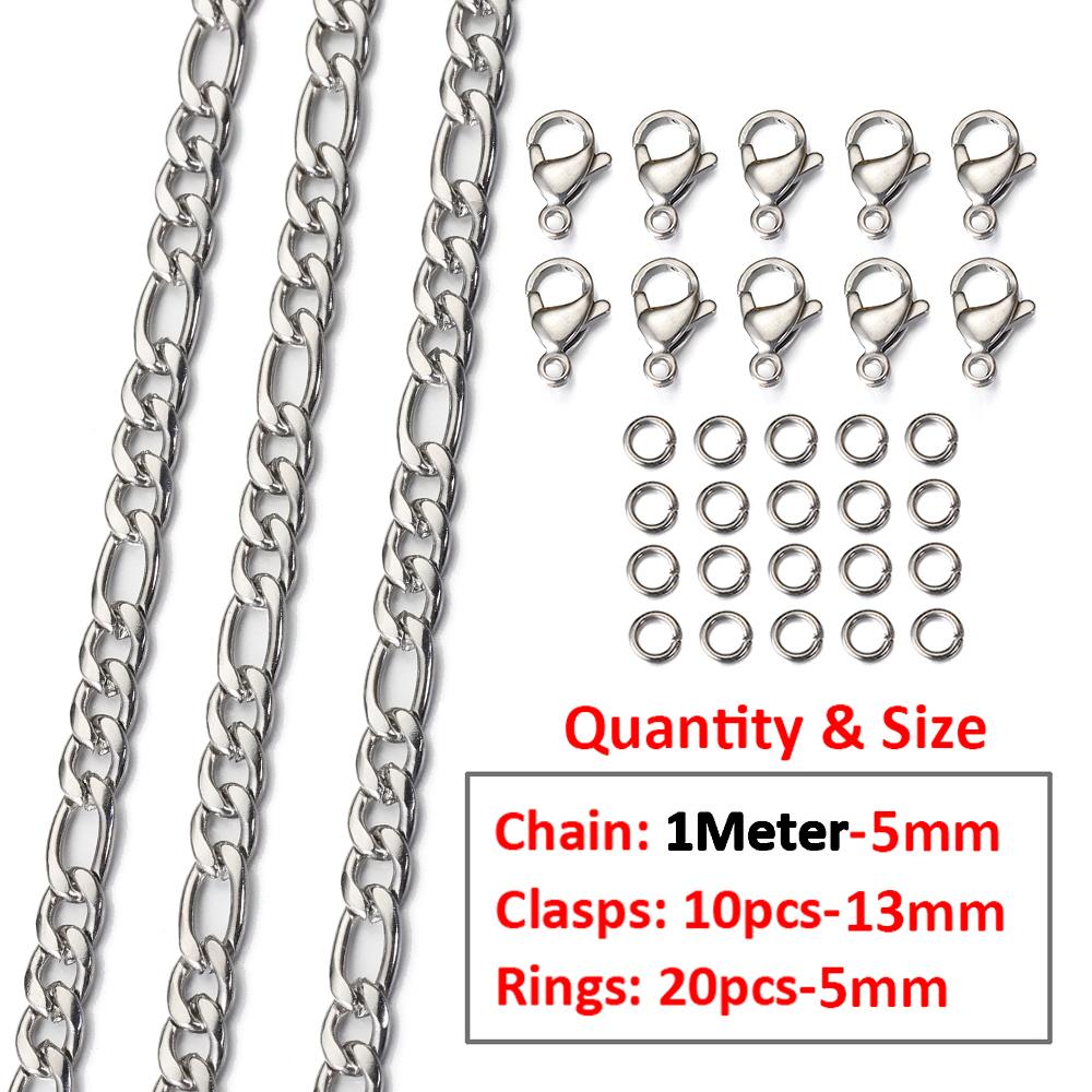 2Meters/1Meter Stainless Steel Chain Lobster Clasps Jump Rings Connectors Chains for Bracelet Necklace Jewelry Making DIY Kit