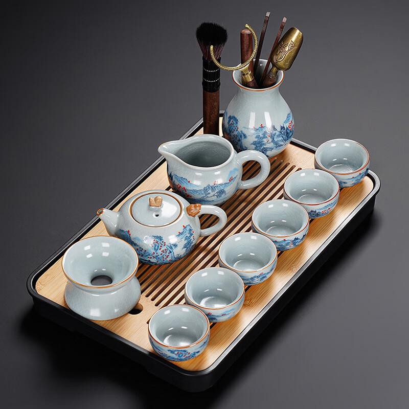 Lainuo Tianqing Ru Kiln Auspicious Teapot Set with 6 Cups & 10-Piece Ceremony Set