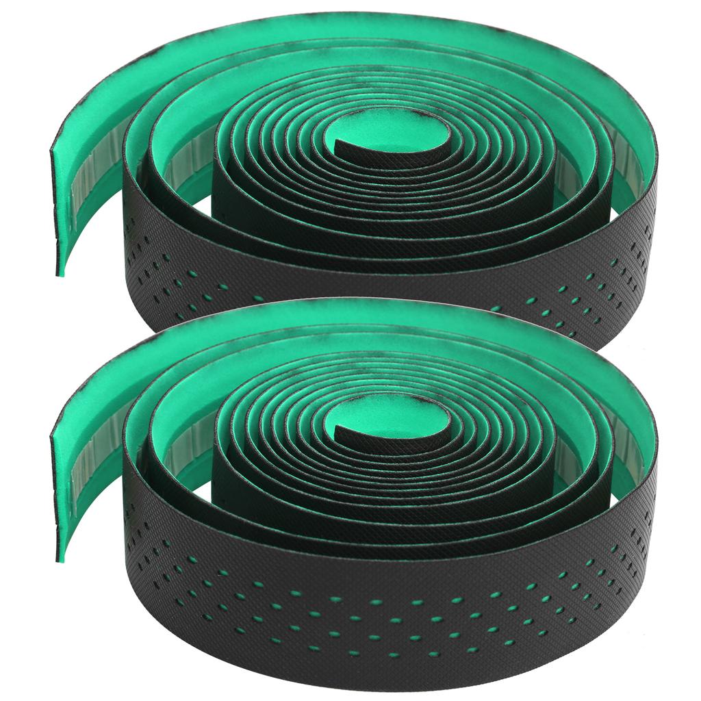 Punching Style 1Pair Road Bike Handlebar Tapes NonSlip Bicycle Handle Bar Wrap Belt(Black Green )