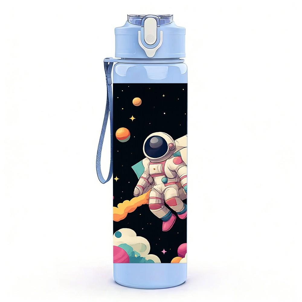 1PC Astronaut Space Shuttle Planet Pattern 750ml Color Plastic Sports Water Bottle Leakproof Flip Straw Lid Suitable for Sports Office Home Use