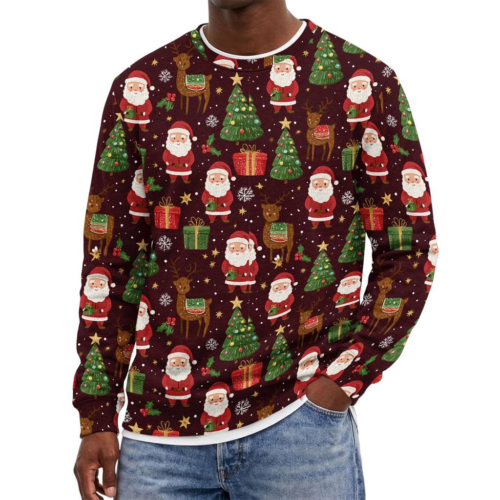 Men's Christmas Neck Pullover Sweatshirt - Hoodless Long Sleeve Holiday Top