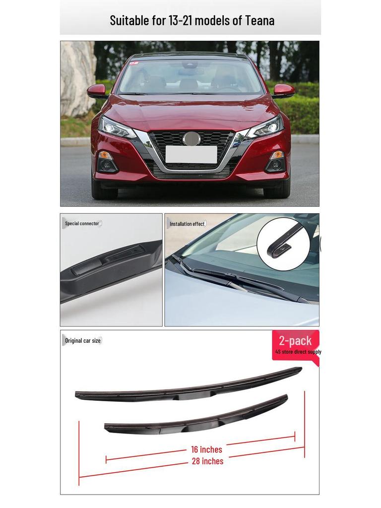 2008, 2013, 2015, 2016 ve 2019 Nissan Teana Ön Camları için Uyumlu Çerçevesiz Silecek Blade'leri