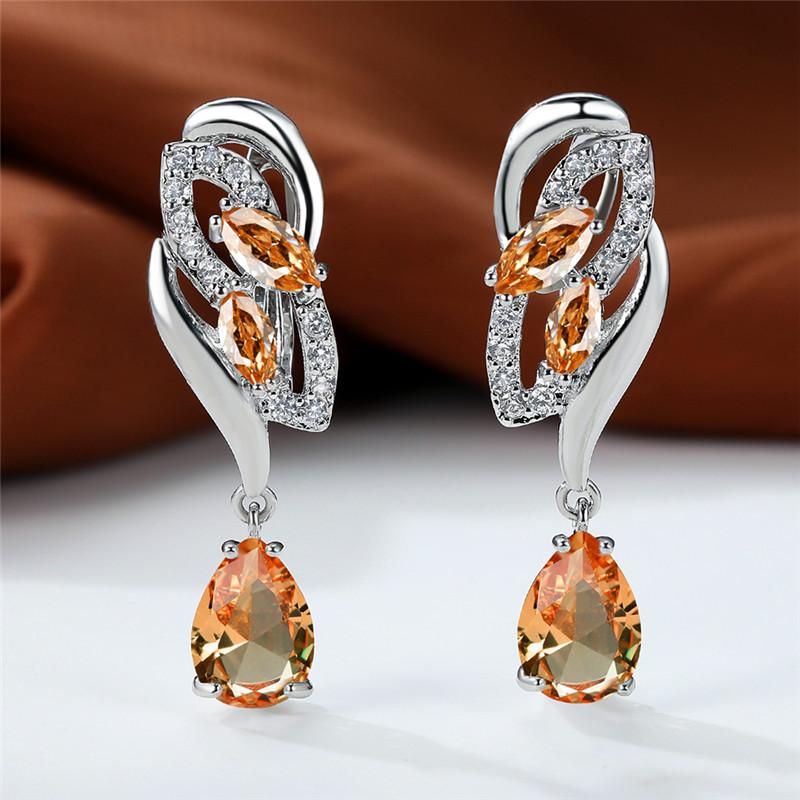 Luksusowe Damskie Kolczyki Klipsy z Zielonym Kamieniem w Srebrnym Kolorze Dla Kobiet Zaczarowany Kryształ Cyrkon Biżuteria Ślubna