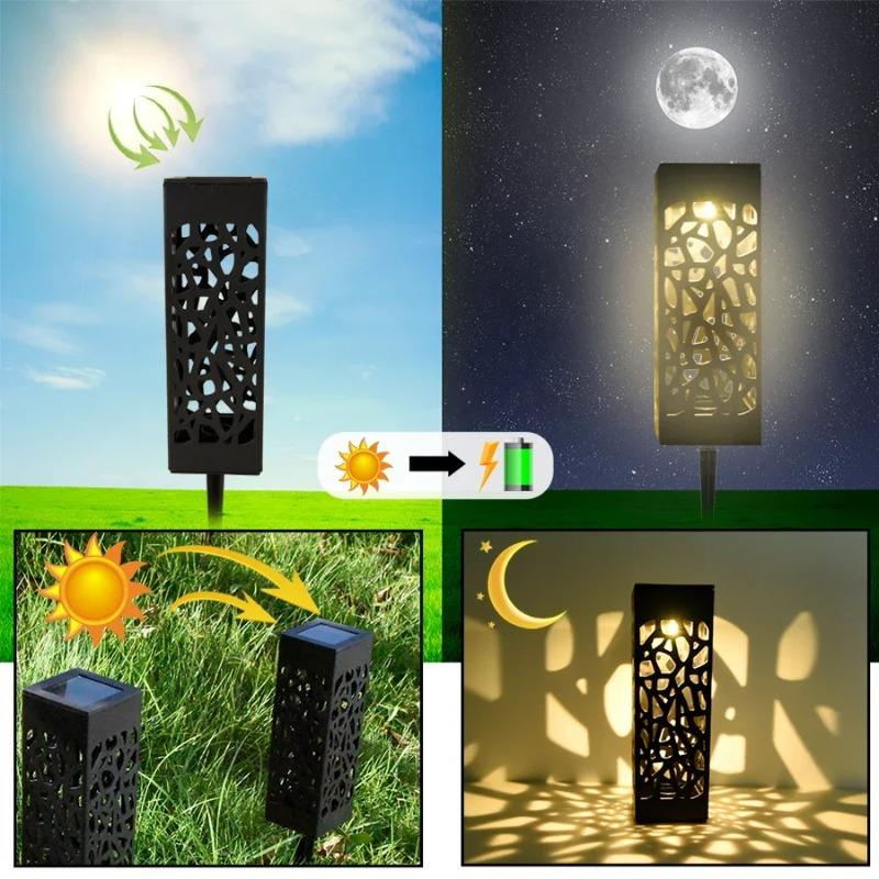 Waterproof Solar Lawn Lights Outdoor IP65 Warm/Cold White LED Landscape Lighting for Garden Pathway Decoration Hollow Design