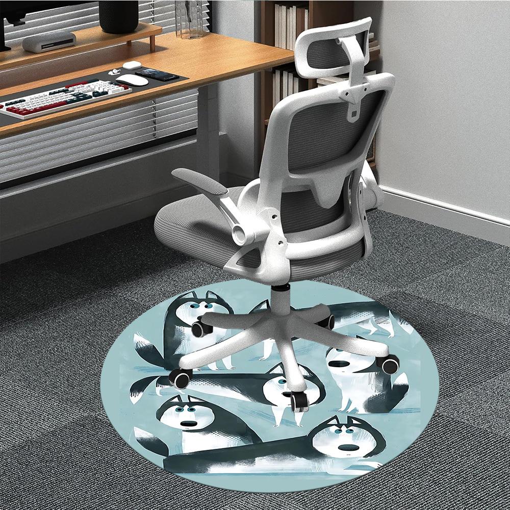 

1PCPuppies Huskies Office Round Area Rug, Mat Suitable For Office, Under Office Chairs Bedroom Living Room Home Decor, Room Deco 80cm