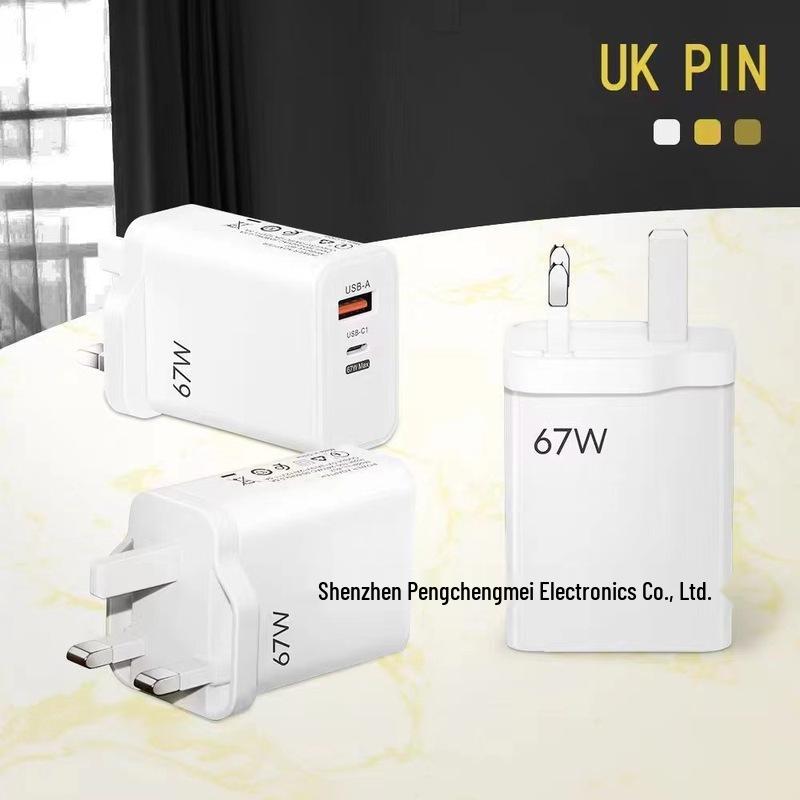 67W GaN Charger for Phones & Laptops, EU/UK Plug, PD+USB Super Fast Charge