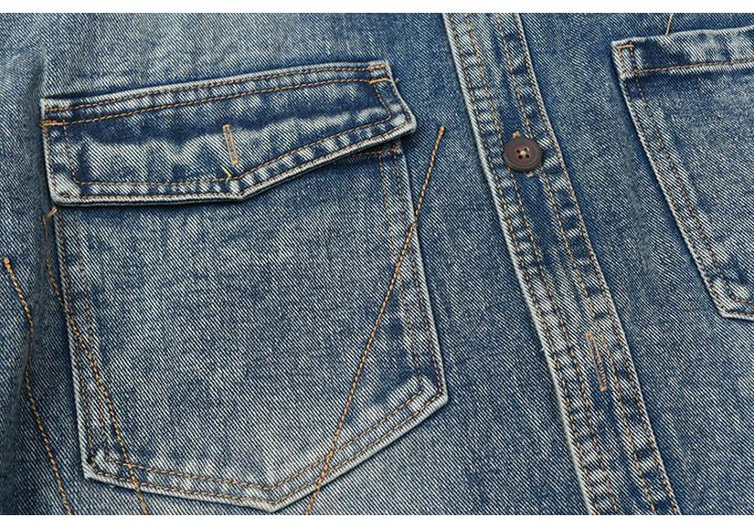 Heavyweight Retro Japanese Long Sleeve Denim Shirt with Double Pockets