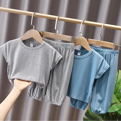 Solid Color Short-sleeved Summer Home Wear Baby Children Simple Half-sleeved Two-piece Set