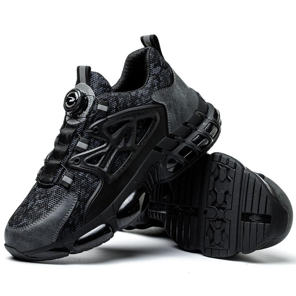 JB678 Bocanci de lucru de siguranță pentru bărbați, la modă, negri, ușori, cu protecție din oțel la vârf, piele naturală, pantofi de siguranță industriali pentru lucru