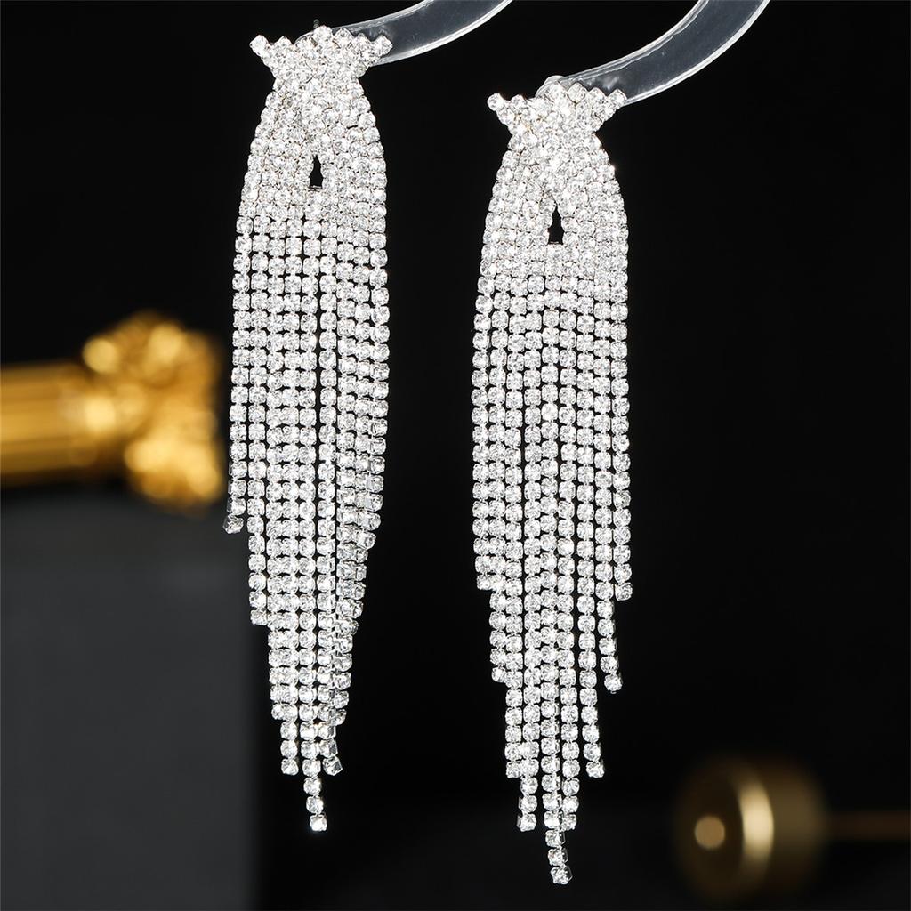 Luxury super flash full diamond long fringed earrings for women
