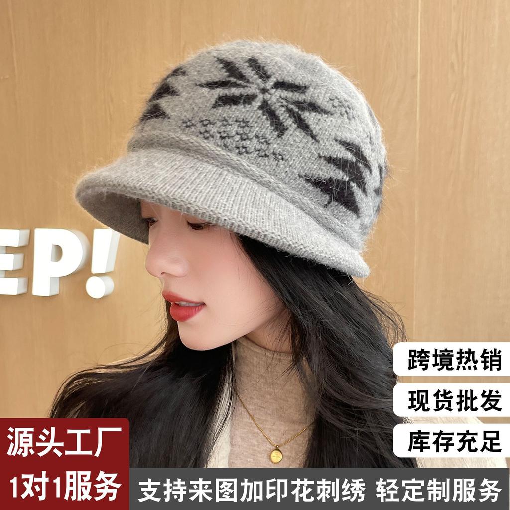 Elderly Women's Hat Autumn Winter Bucket Hat, Plush Lining Warm Thickened Knitted Cotton Beanie