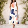 Women Plus Size Round Neck Sleeveless Printed A Line Long Dress With Side Pockets