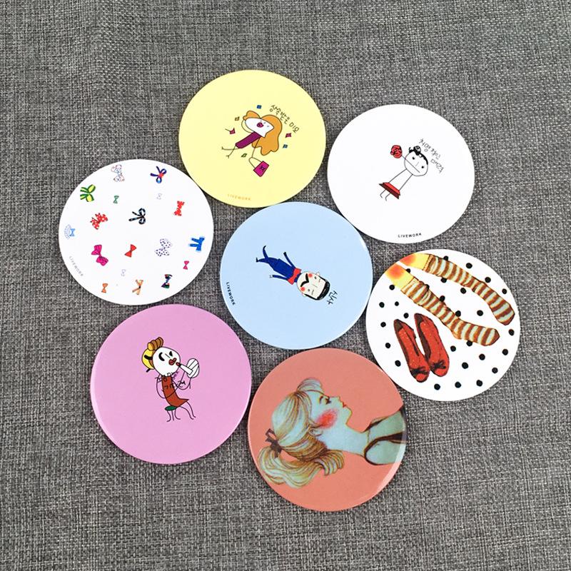 2025 Korean Cute Cartoon Mini Makeup Mirror Portable Compact Round Mirror for Women Travel Mirror for On-the-Go Touch-Ups