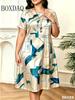 Geometric Design Pattern Print Women Dress Summer Fashion High Quality Casual Short Sleeve Round Neck Loose Home Dress Plus Size