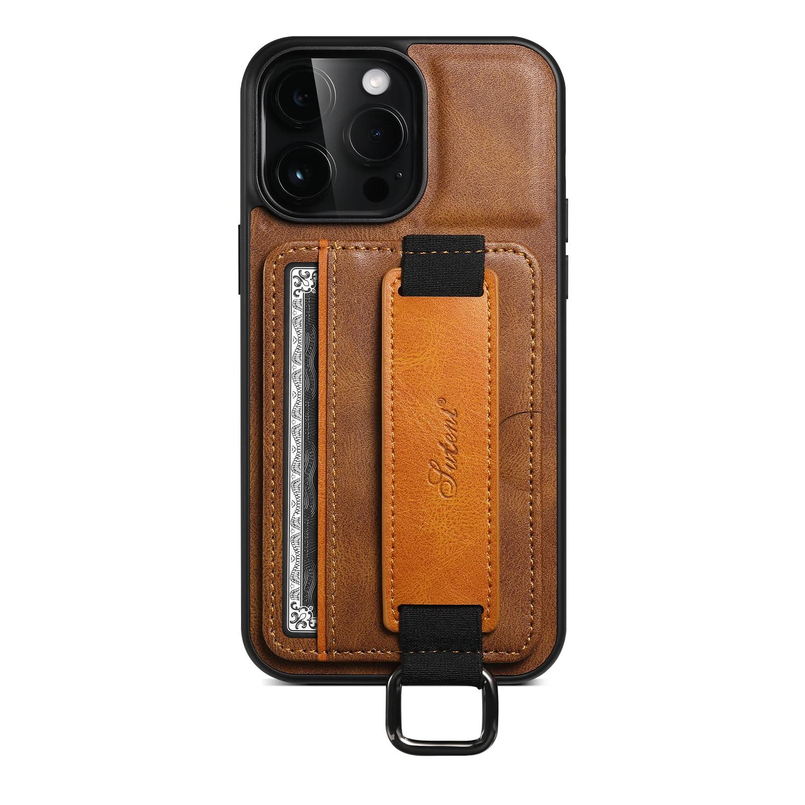 

Luxury Metal Ring Wristband Leather Case For iPhone 16 Pro Max 14 15 Plus 13 12 Mini 11 Xs Max X Xr Dual Color Card Slot Cover For IPhone13Mini помаранчевий
