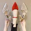 Thin High Heels Pointed Toe Women Pumps Woman Two Piece Ankle Strap Shiny Party Shoes for Ladies Wedding Bridal Shoes