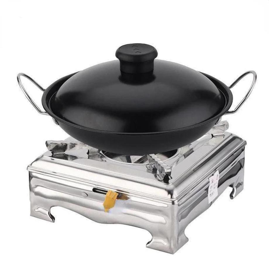 1Pcs Alcohol Furnace Solid Liquid Stainless Steel Hot Pot With Lid Dry Pot Household Restaurant Dormitory Commercial Alcohol Pot