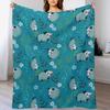 Possum Cute Blue and Green Cartoon Animal Pattern Throw Blanket Color Fast Cozy Throw Blanket