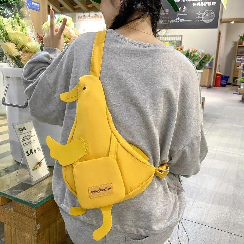 Women Cute Funny Small Bag Female New Canvas Duck Crossbody Bag Ins Girl Personality Waist Chest Bag