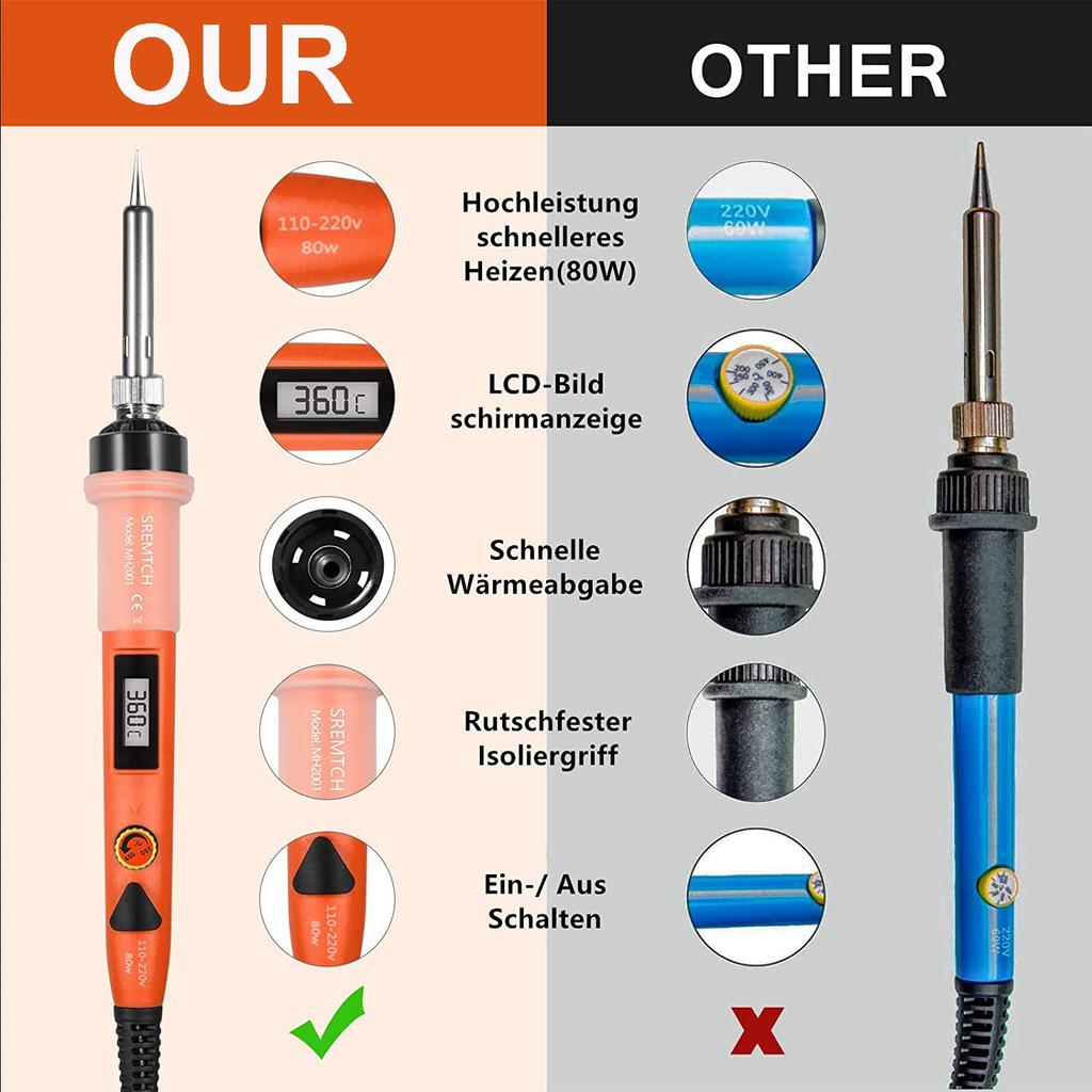 80W Soldering Iron Kit LCD Adjustable Temperature Welding Pen Tool